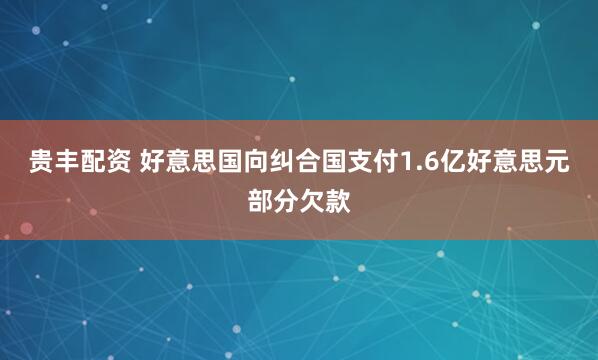 贵丰配资 好意思国向纠合国支付1.6亿好意思元部分欠款